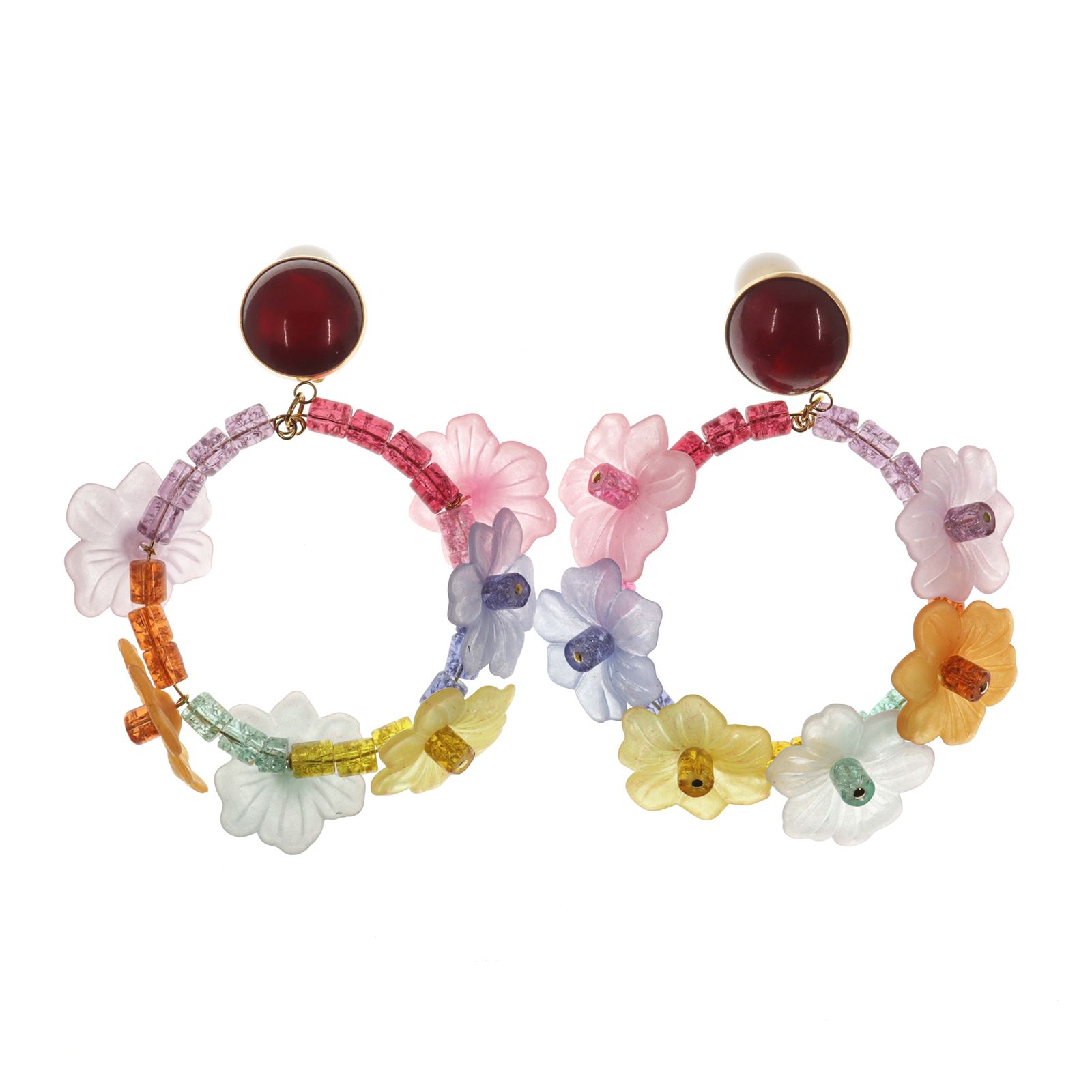 「パステルフラワーフープ」イヤリング レッド