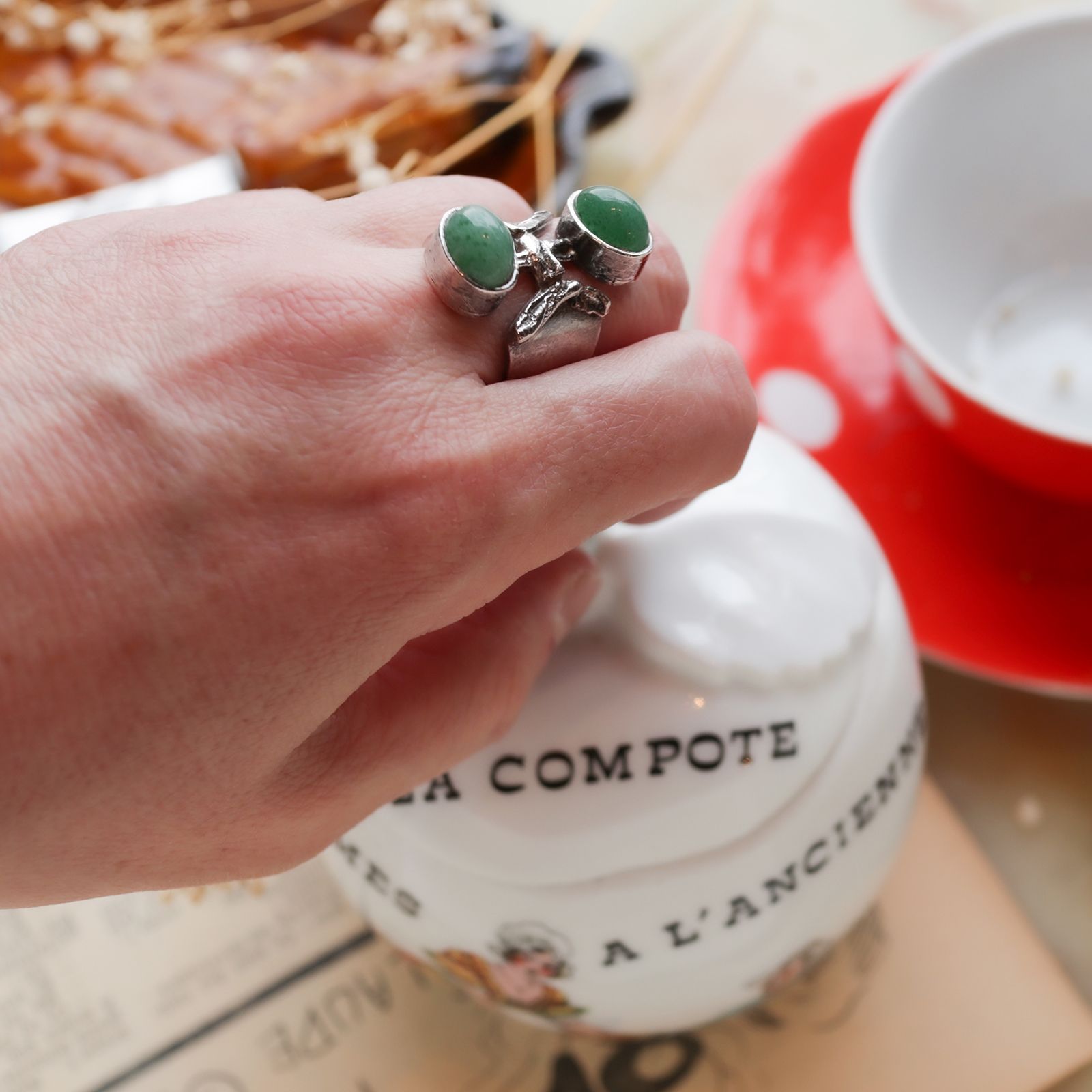 「グリーンアベンチュリン」リング silver925 ヨーロッパ