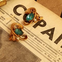 「アクアブルーストーンアールヌーヴォーデザイン」イヤリング フランス