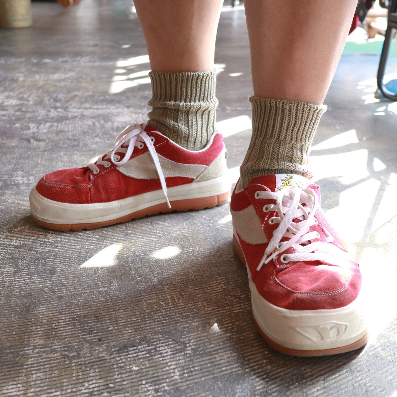 Low Gauge Rib Socks Short Length カーキ