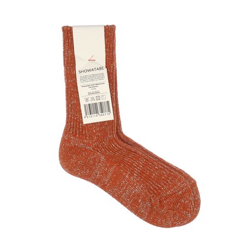 Heavyweight Glitter Ribbed Socks オレンジ×シルバー 靴下