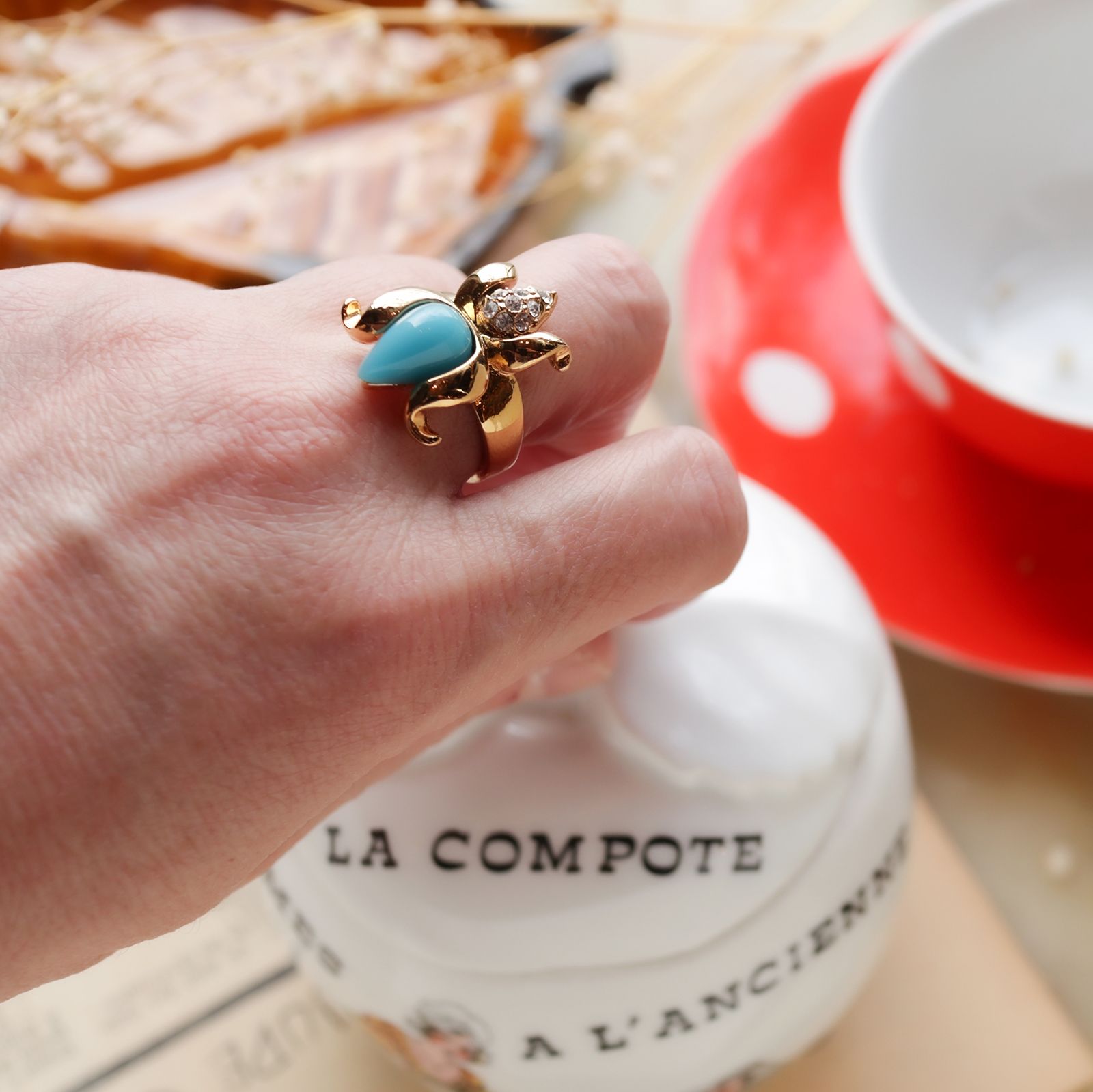 「ターコイズフラワー」デッドストックリング イギリス