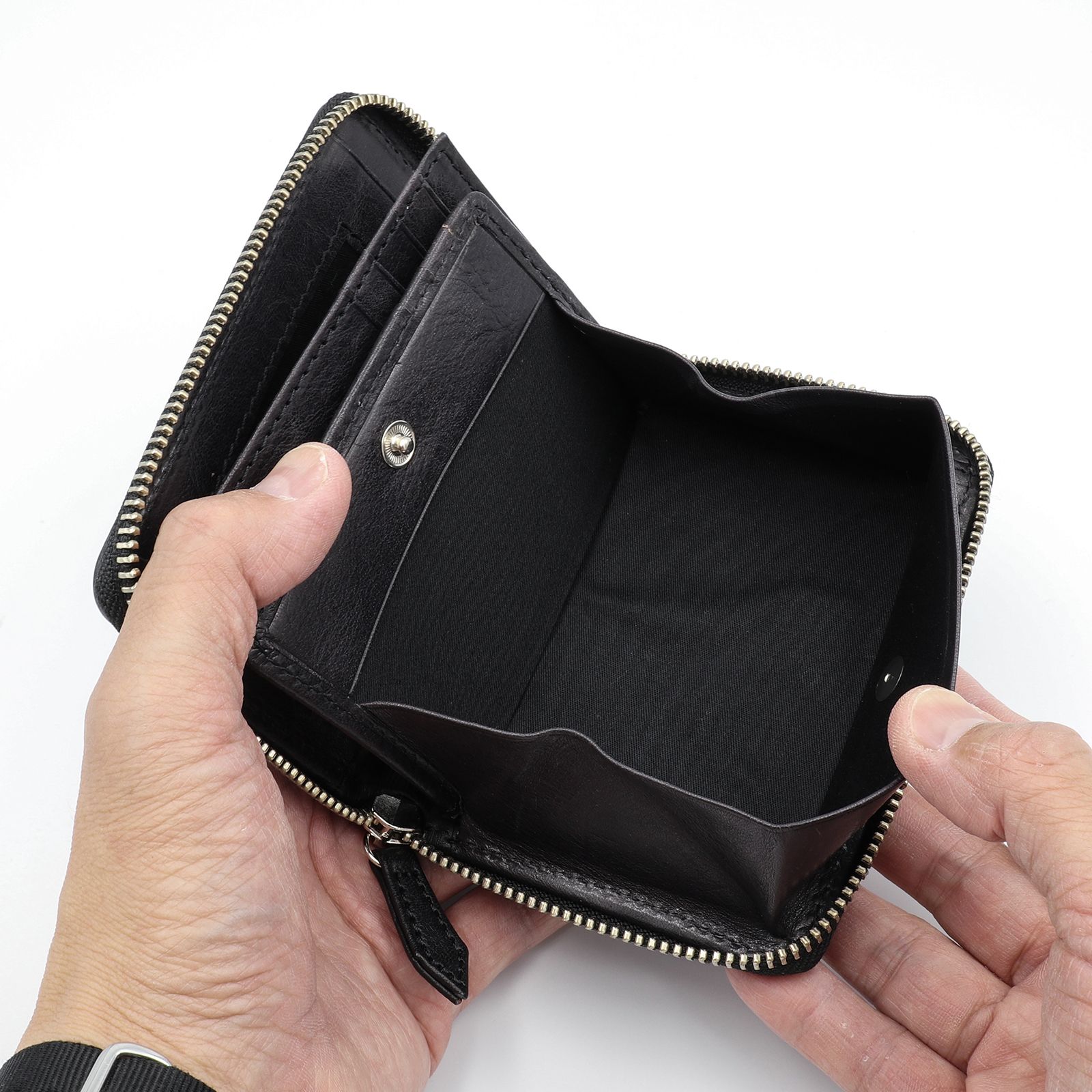 「MOKU」ラウンドミドル財布 ブラック
