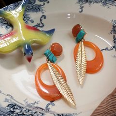 「ターコイズ&ロングリーフ」イヤリング