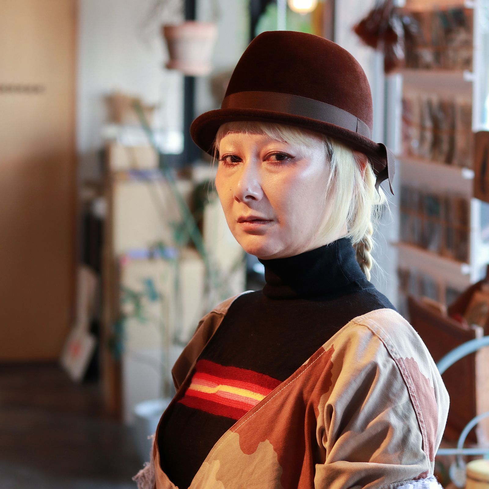 【送料無料対象外】サイドリボンハット ブラウン ベロア