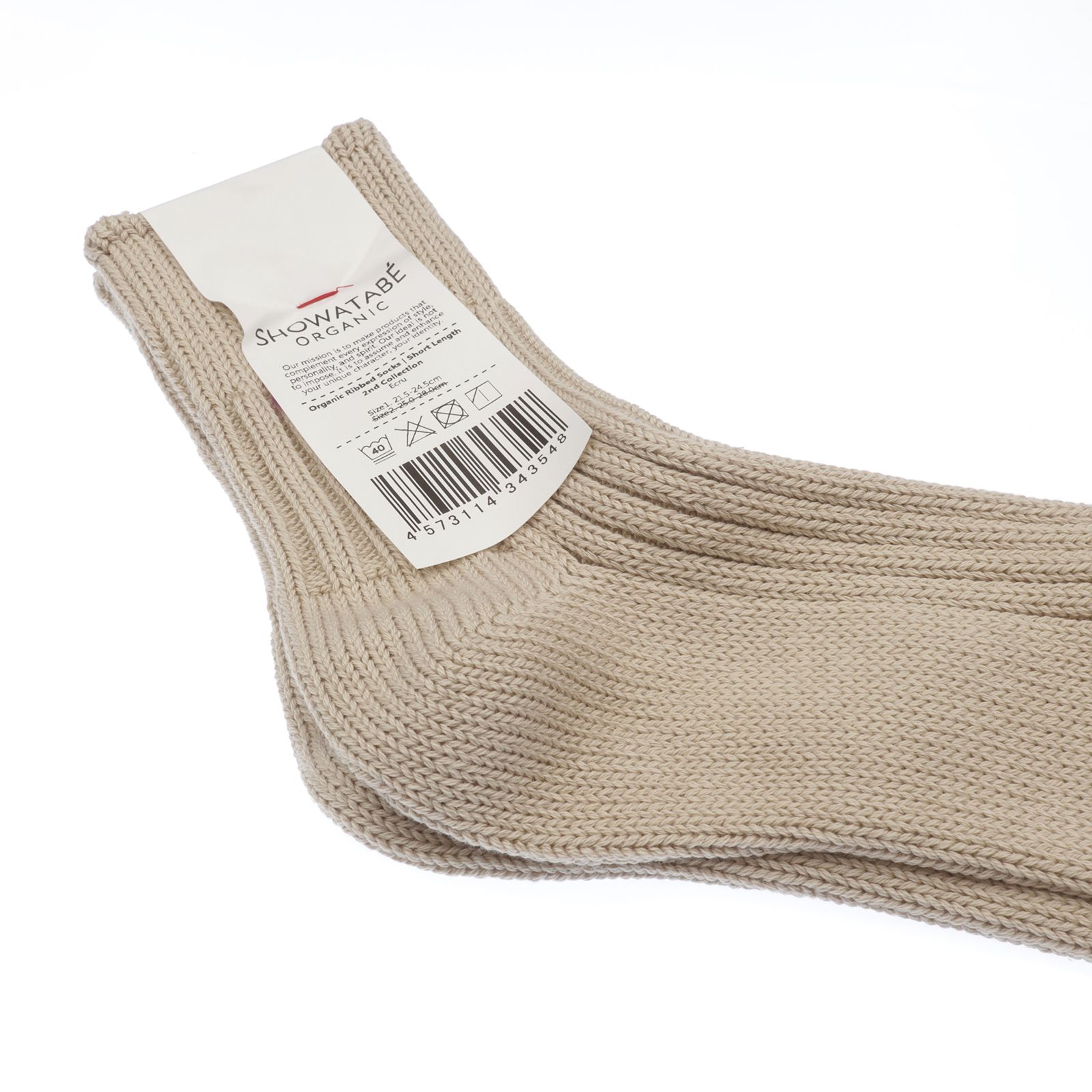 Organic Ribbed Socks Short Length エクリュ 靴下