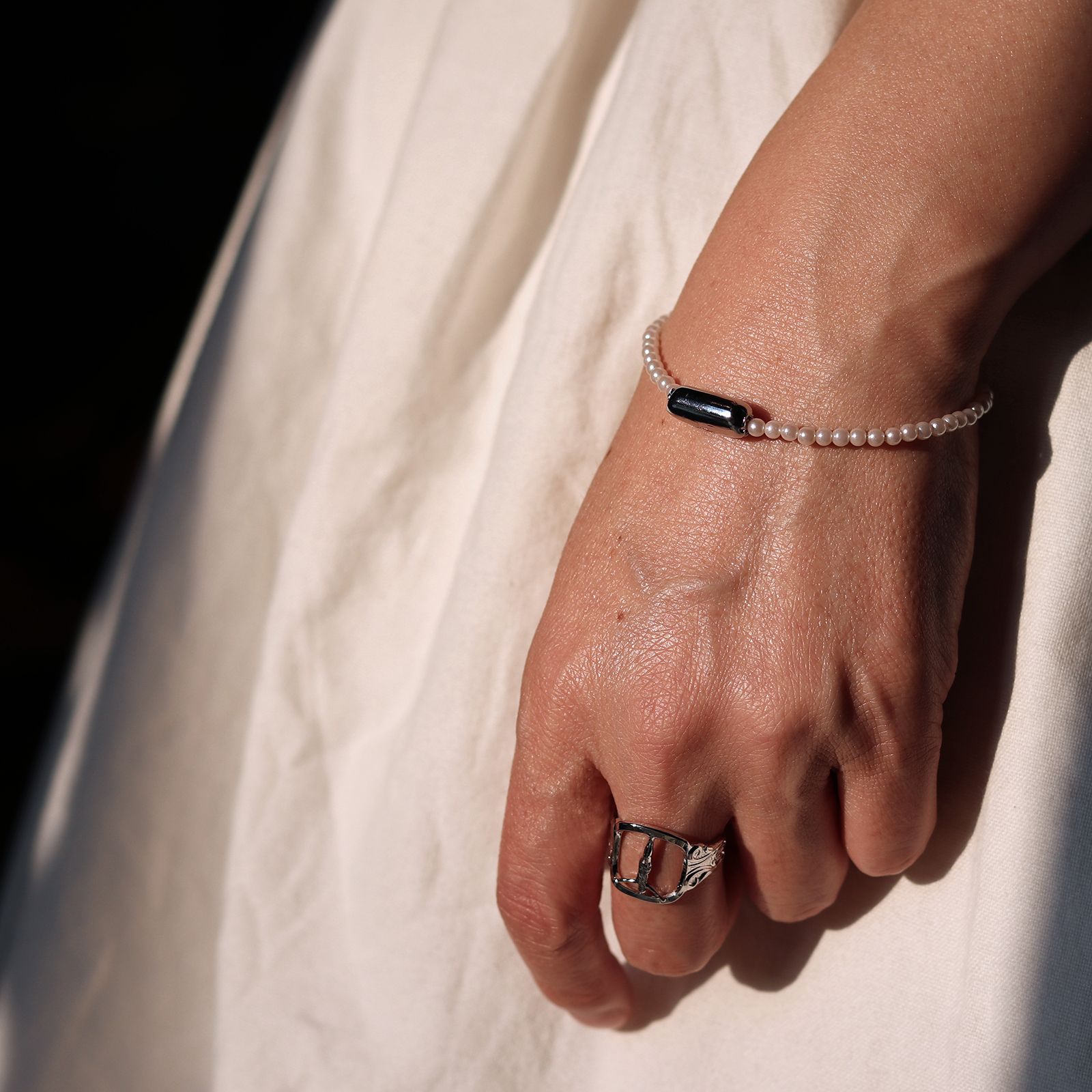 「pearl ball chain bracelet」シルバー ブレスレット