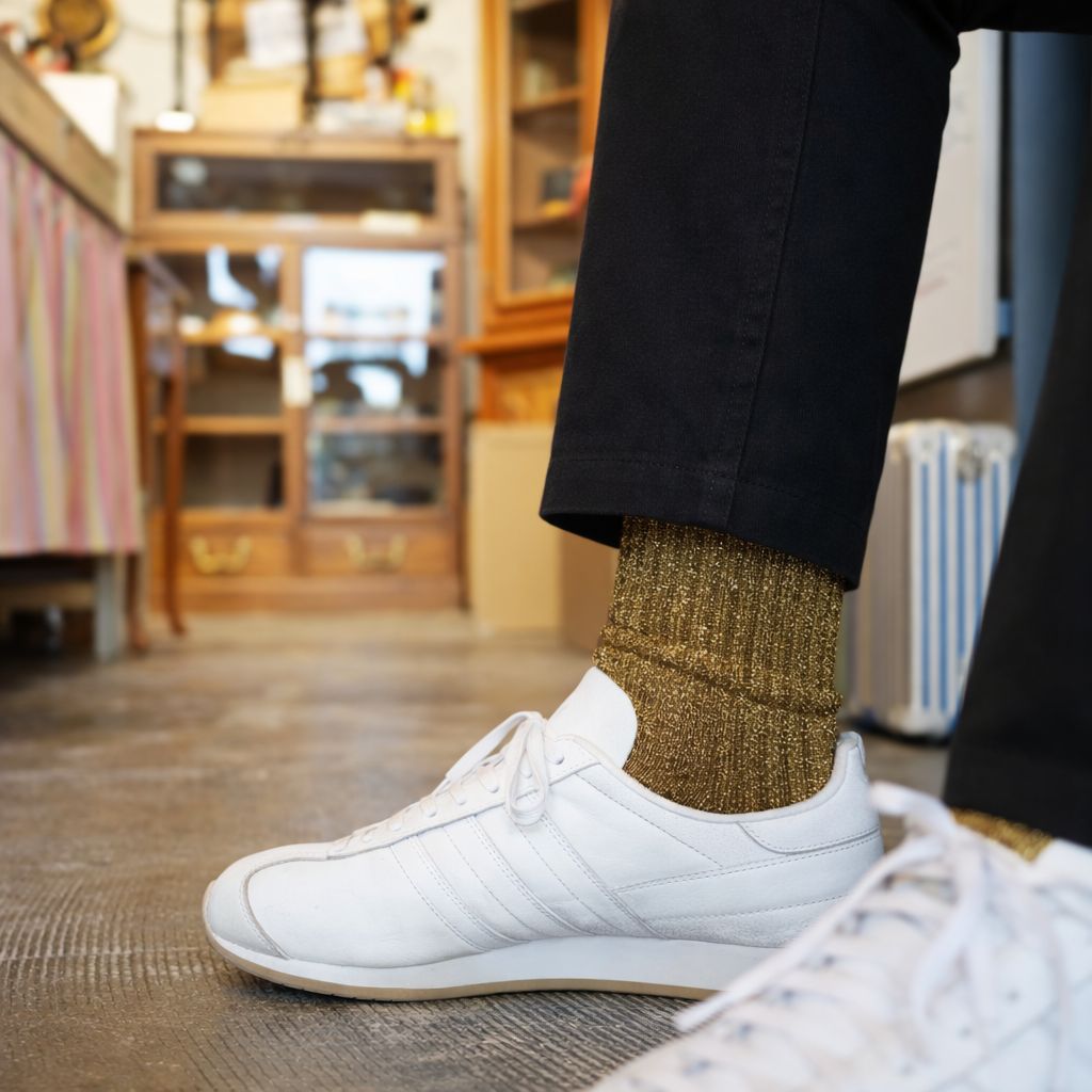 Glitter Ribbed Socks アンティークゴールド 靴下
