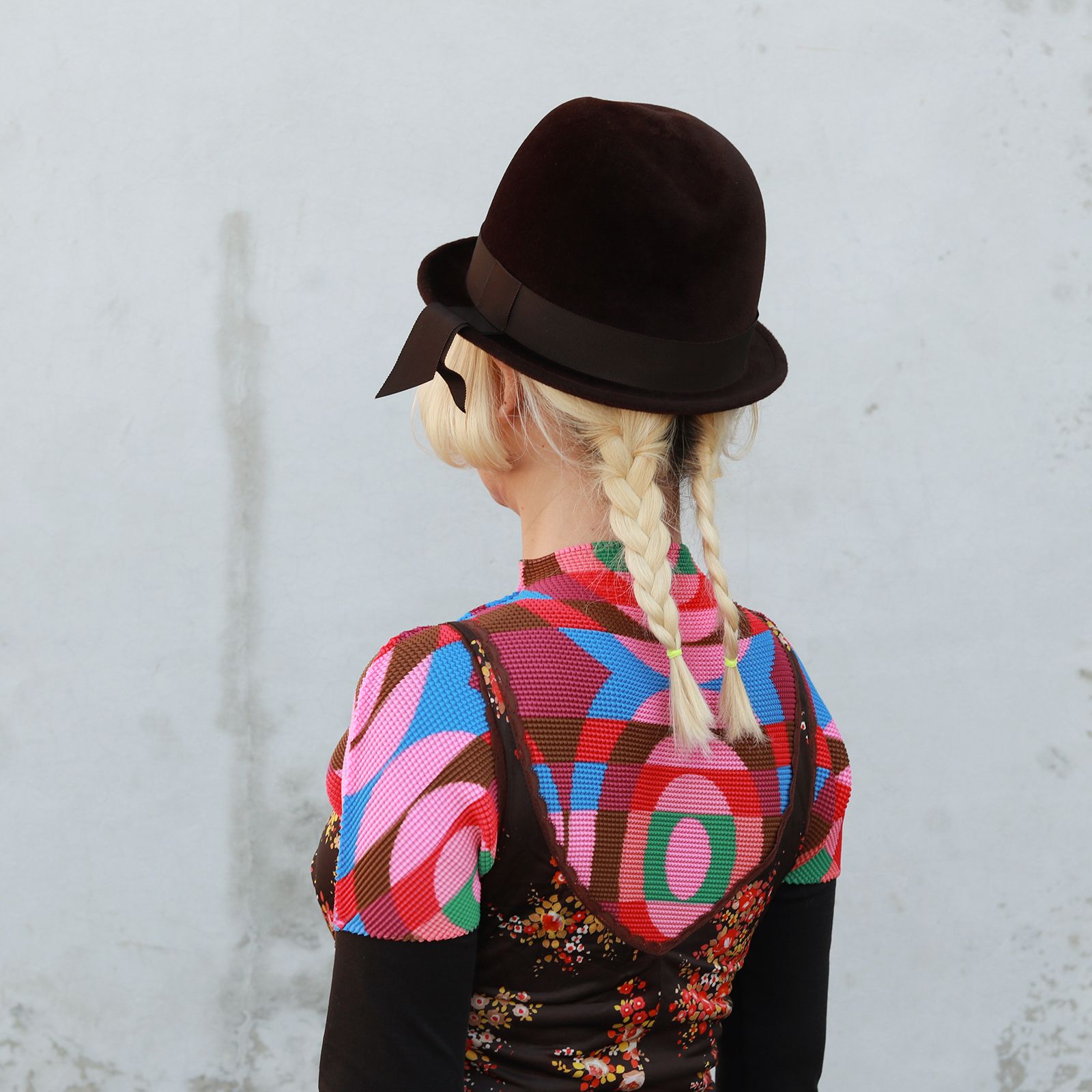 【送料無料対象外】サイドリボンハット ブラウン ベロア