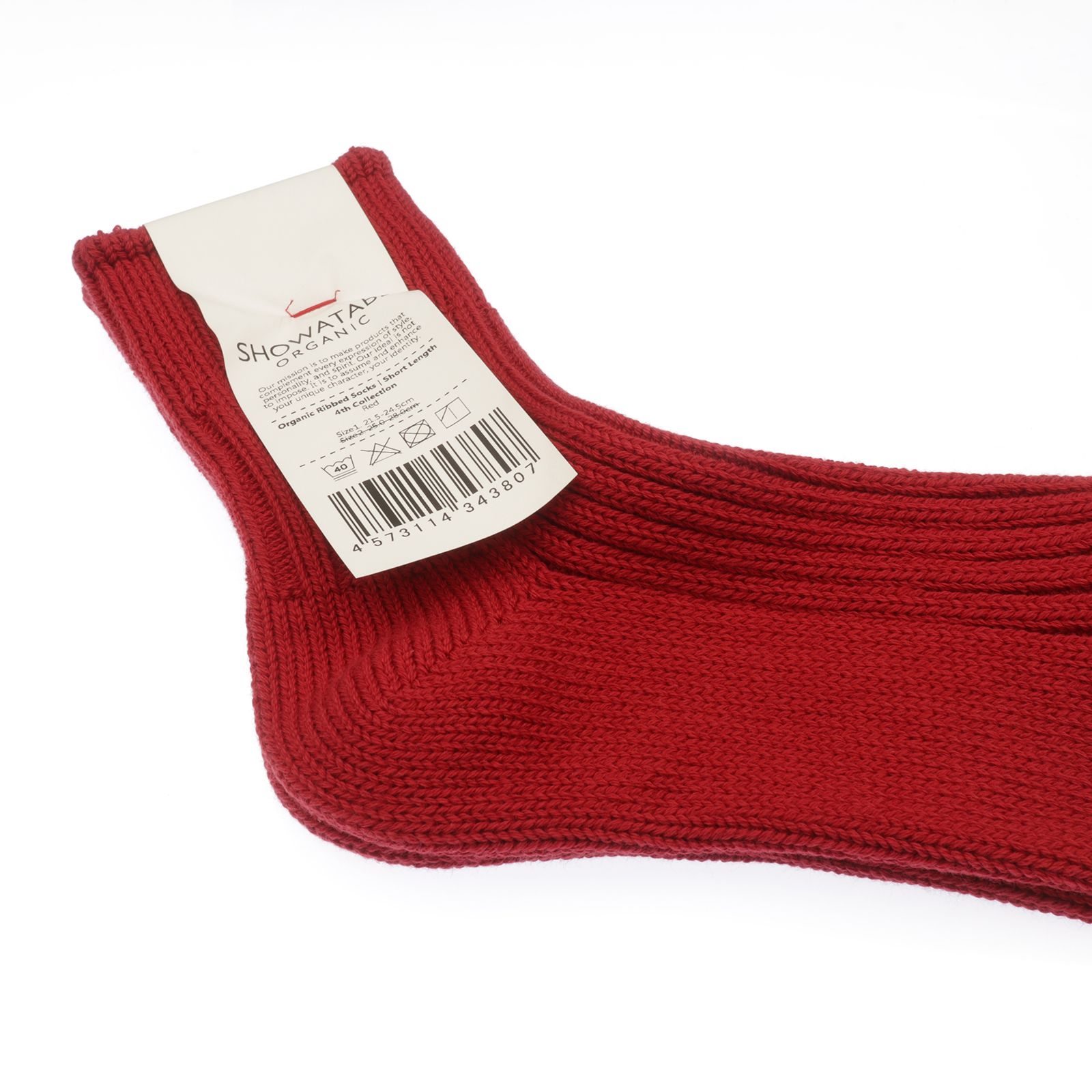 Organic Ribbed Socks Short Length レッド 靴下