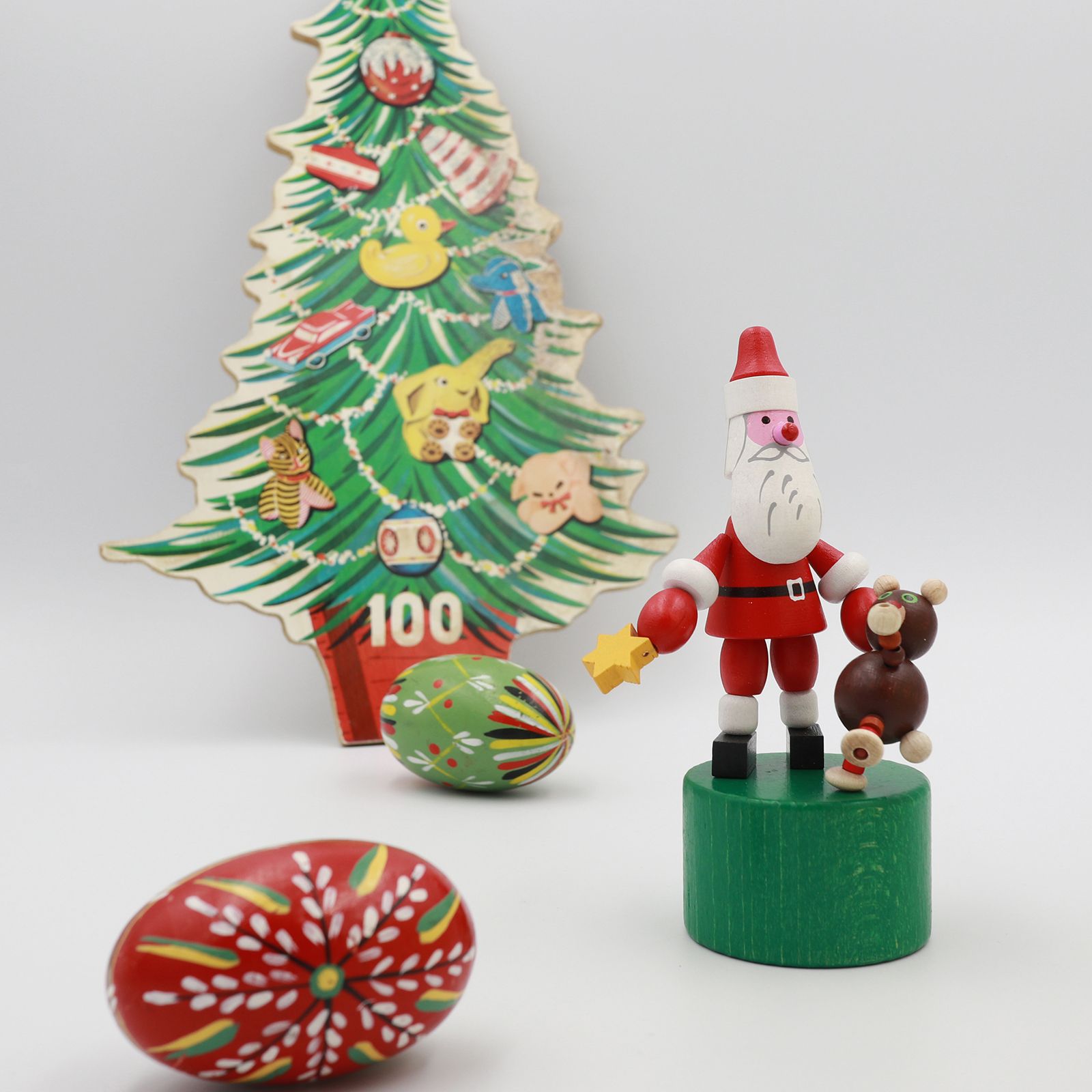 「Santa&Teddy Bear」DETOA Wooden Push Up Toy