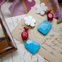 「フローラルコーラルターコイズ」イヤリング