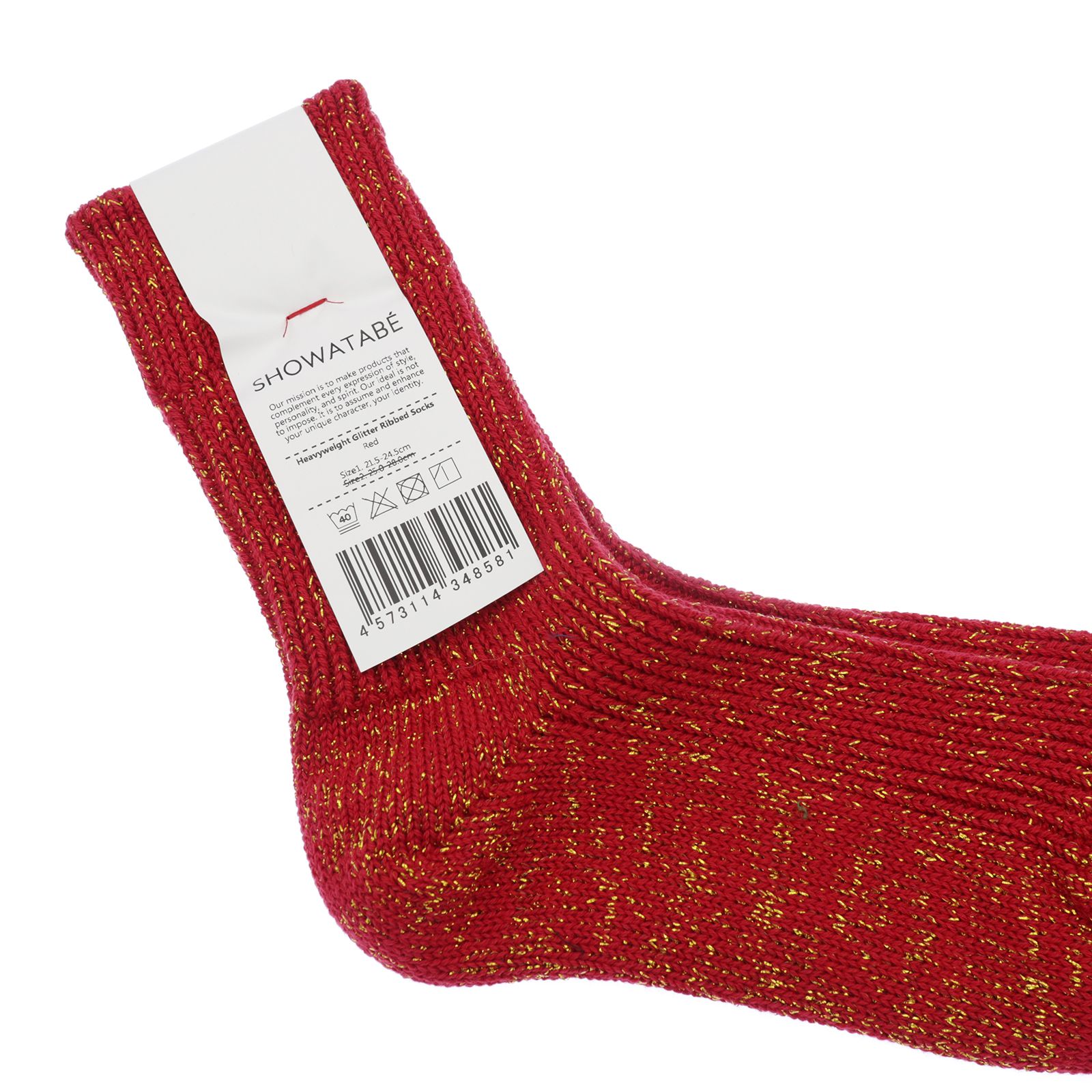 Heavyweight Glitter Ribbed Socks レッド 靴下
