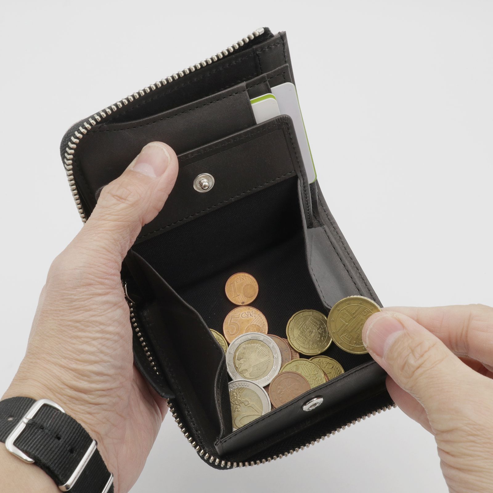 HEBI」Lファスナーコンパクト財布 ブラック