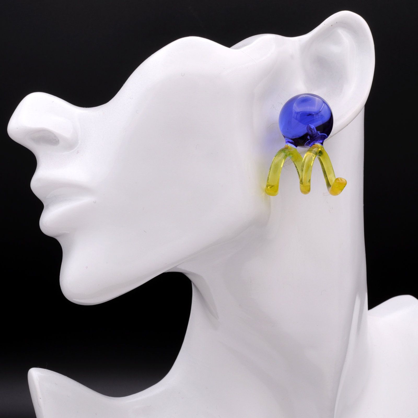 「New Spiral Glass」ピアス(片耳) ブルー×イエロー