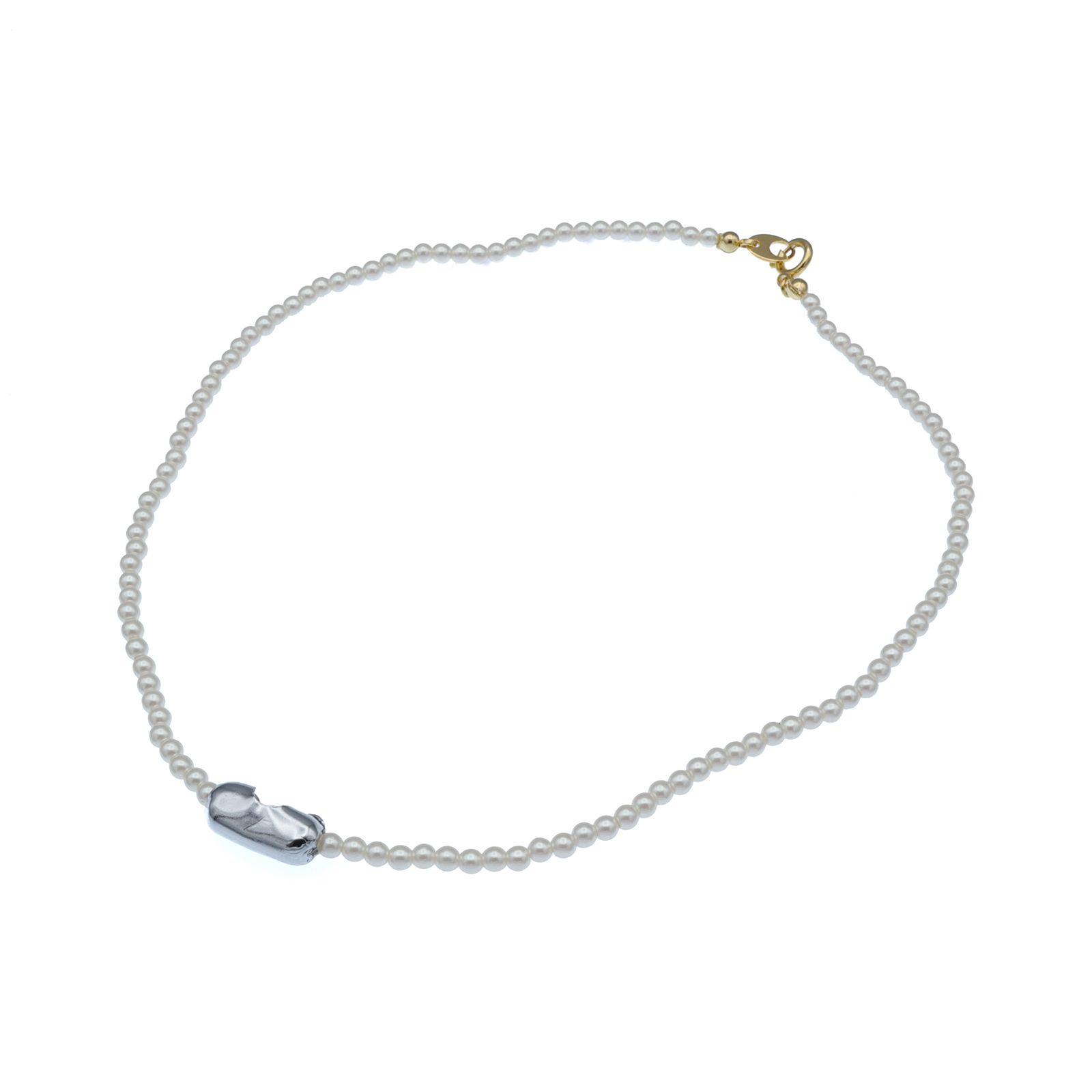 「pearl ball chain necklace」シルバー ネックレス