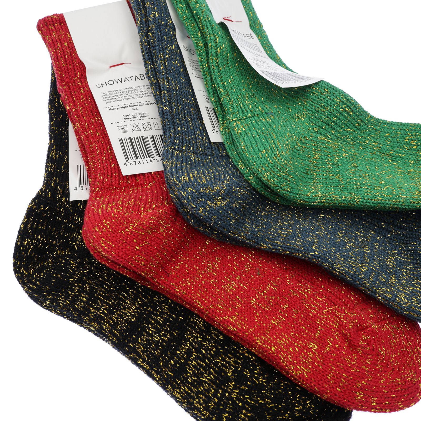 Heavyweight Glitter Ribbed Socks グリーン 靴下