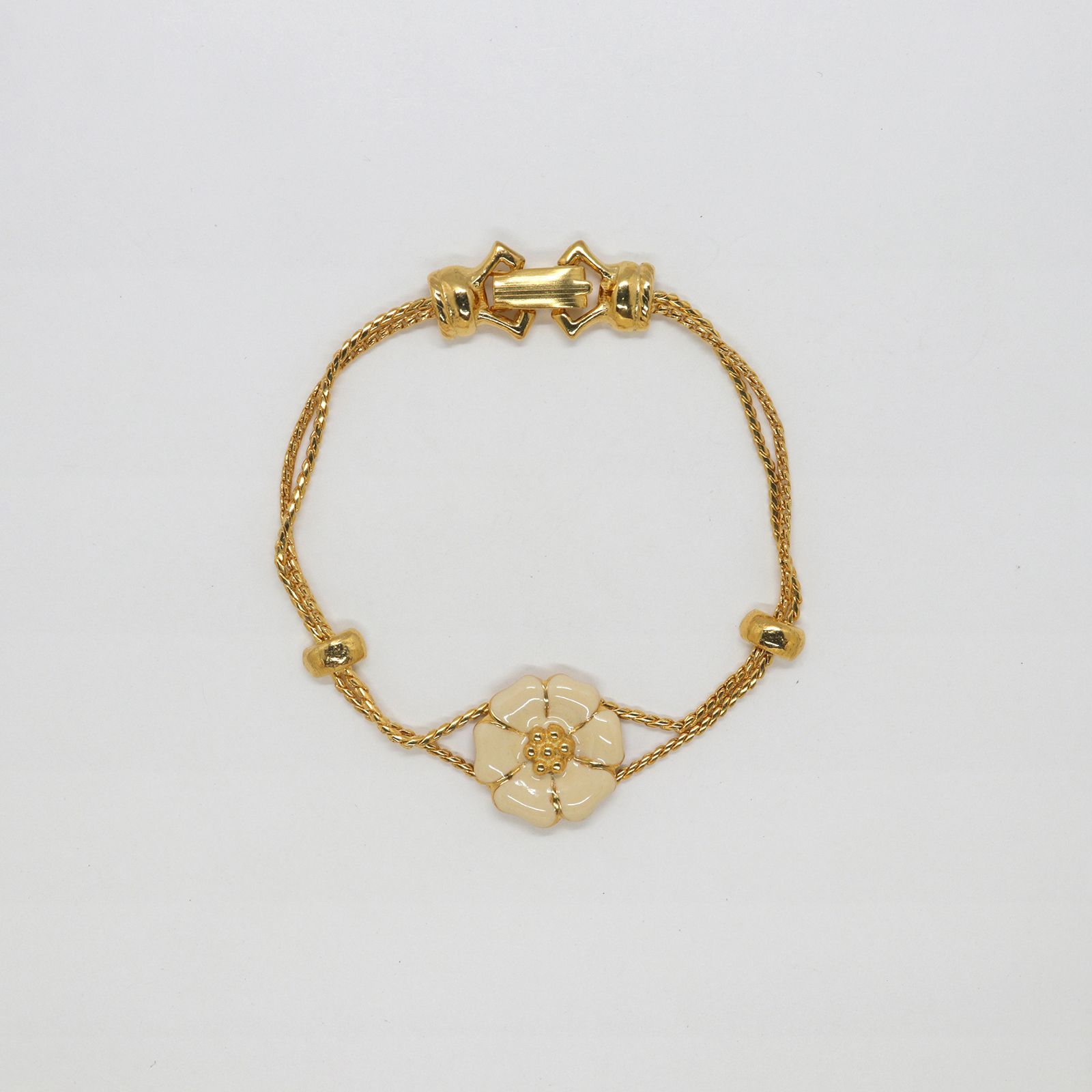 「エナメルフローラル white」ブレスレット ヨーロッパ Goldette デッドストック