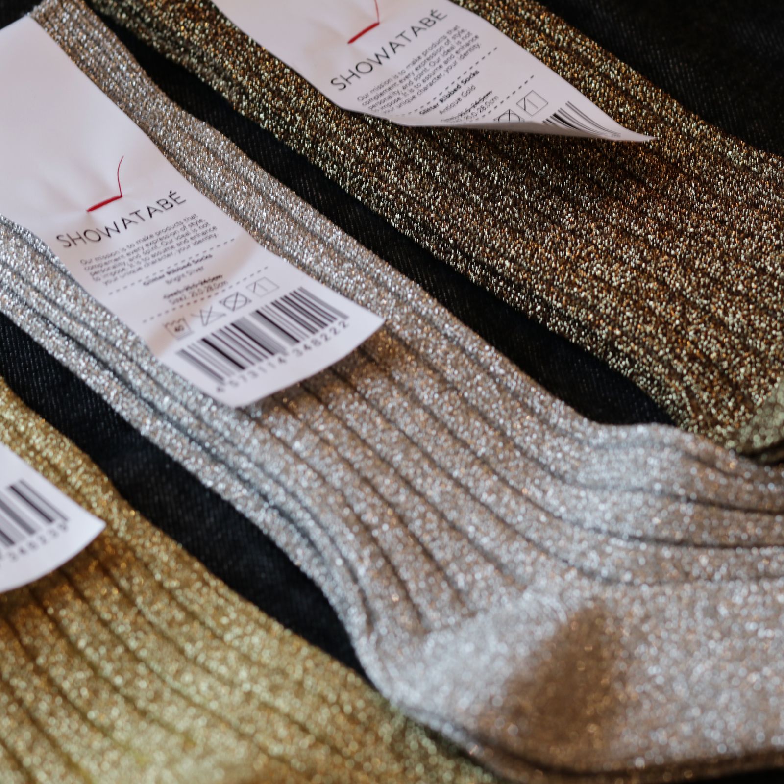 Glitter Ribbed Socks アンティークゴールド 靴下