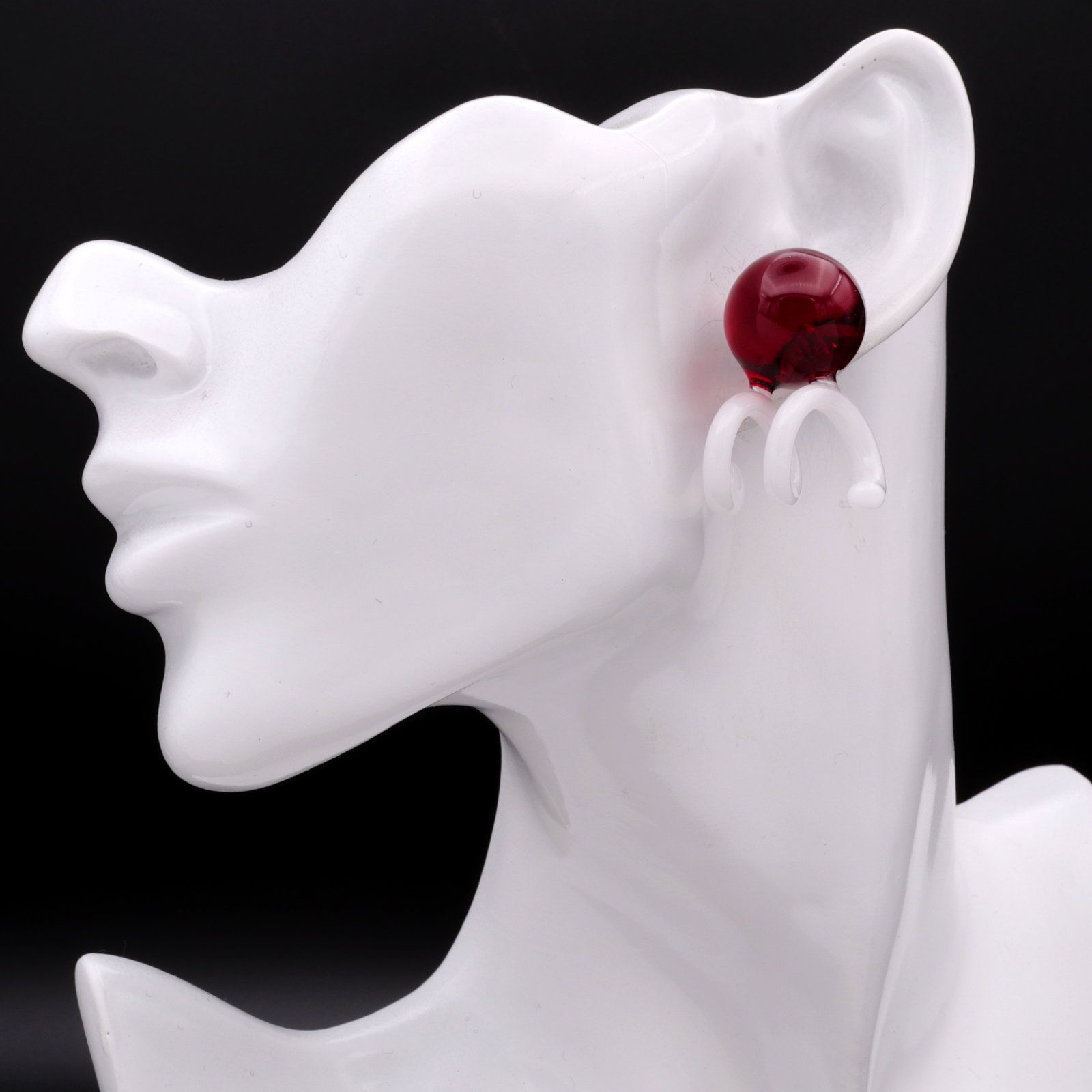 「New Spiral Glass」ピアス(片耳) レッド×ホワイト