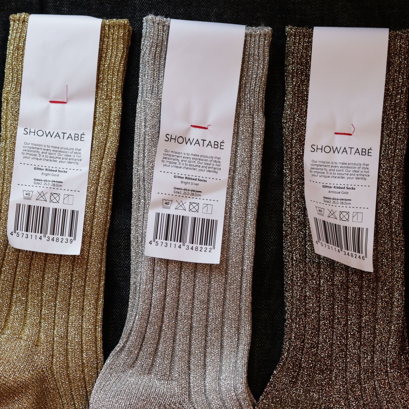 Glitter Ribbed Socks ブライトゴールド 靴下