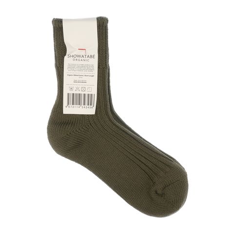 Organic Ribbed Socks Short Length オリーブ 靴下