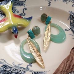 「ターコイズ&ロングリーフ」イヤリング
