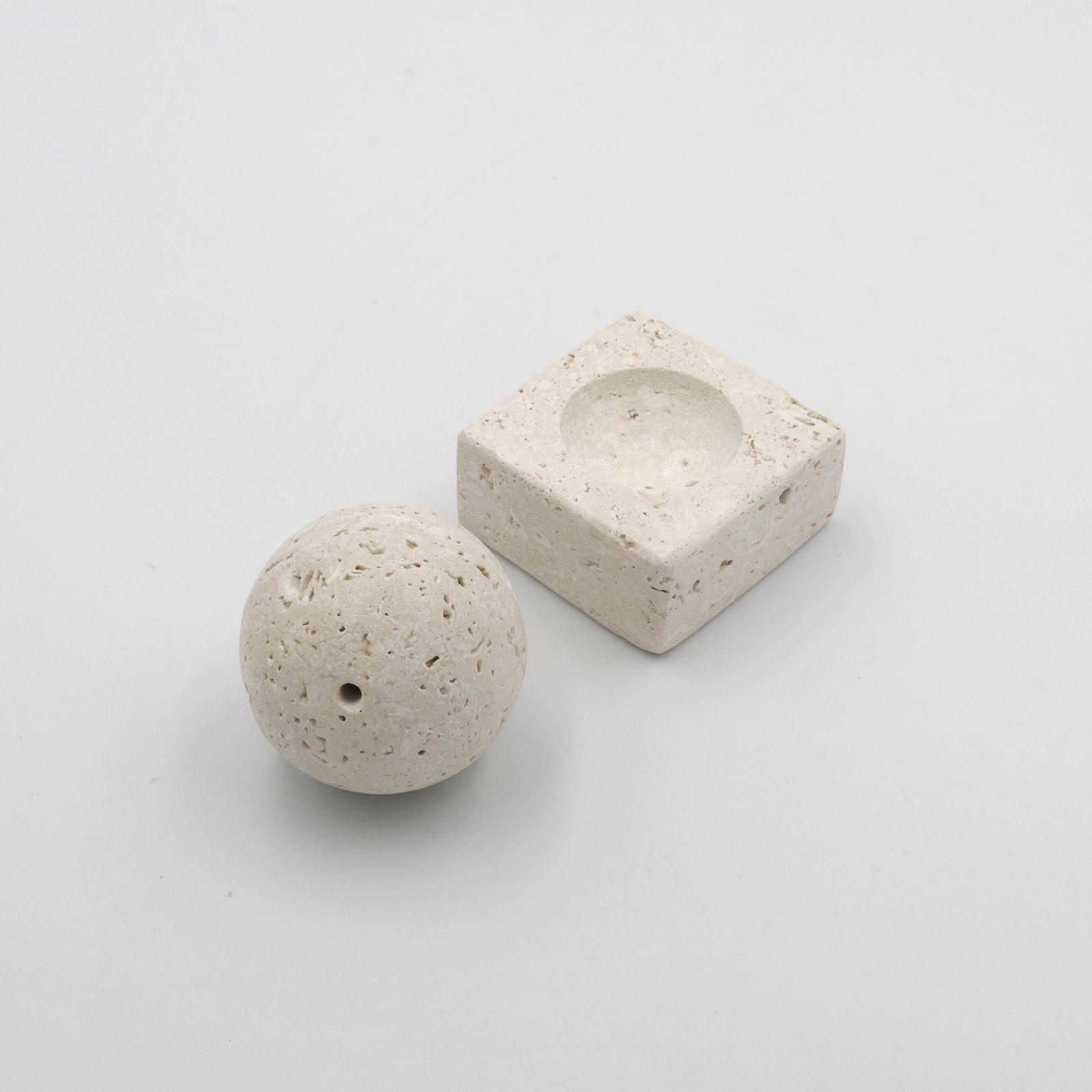 STONE INCENSE HOLDER Travertine Ivory