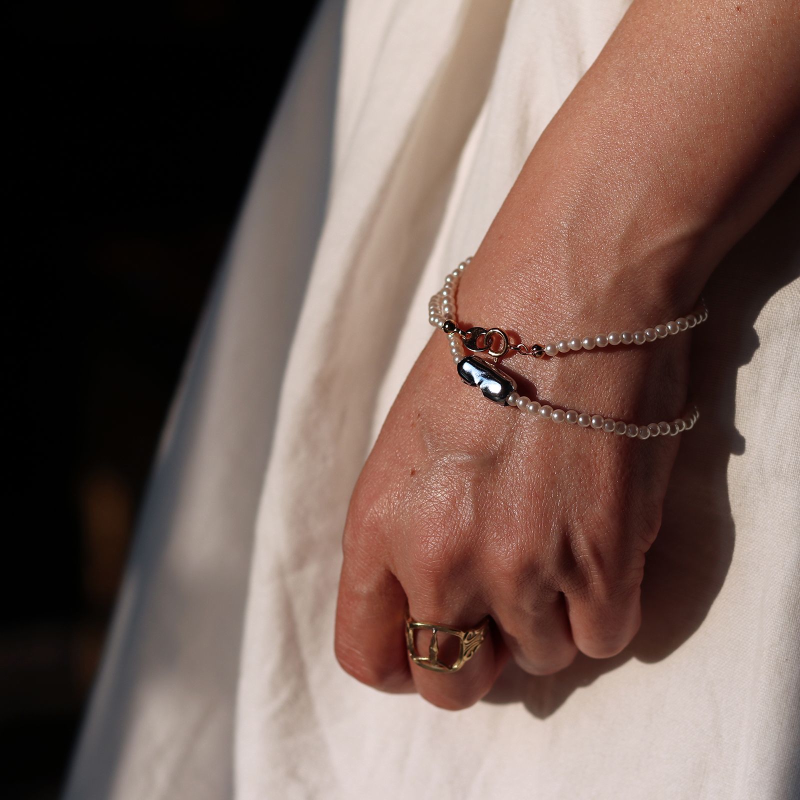 「pearl ball chain necklace」シルバー ネックレス