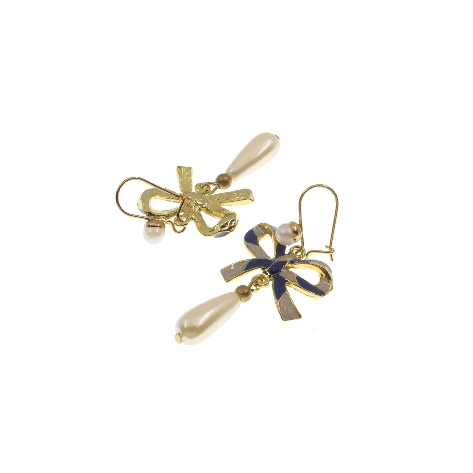 「パールドロップ＆リボン」ピアス フランス