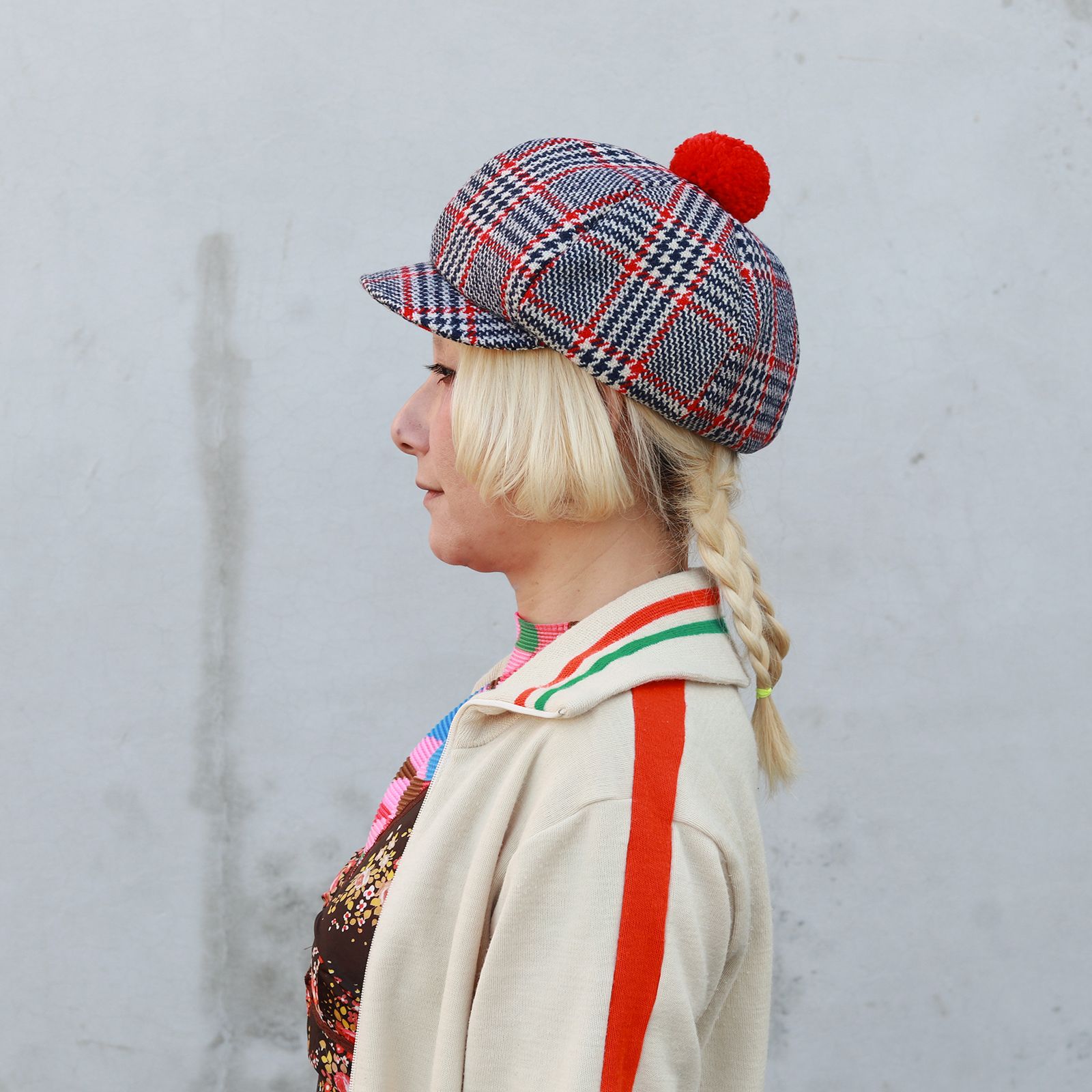 【送料無料対象外】ポンポンキャスケット トリコロールチェック