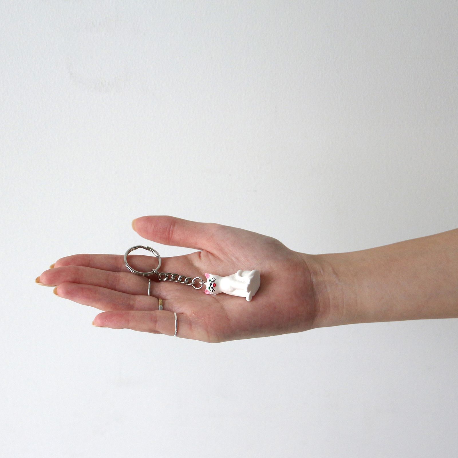 「ALFRED FISCHER KEY RING」sitting cat white ドイツ