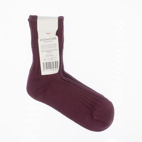 Organic Ribbed Socks Short Length ボルドー 靴下