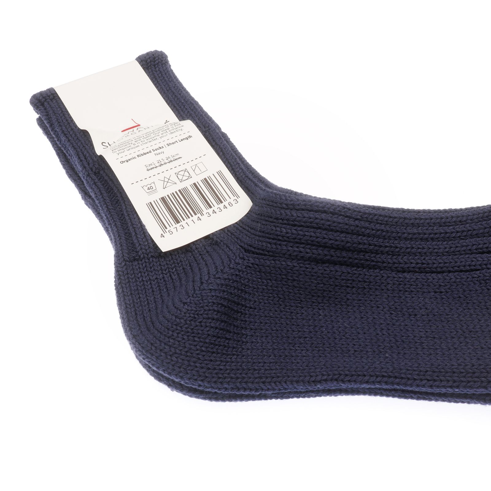 Organic Ribbed Socks Short Length ネイビー 靴下
