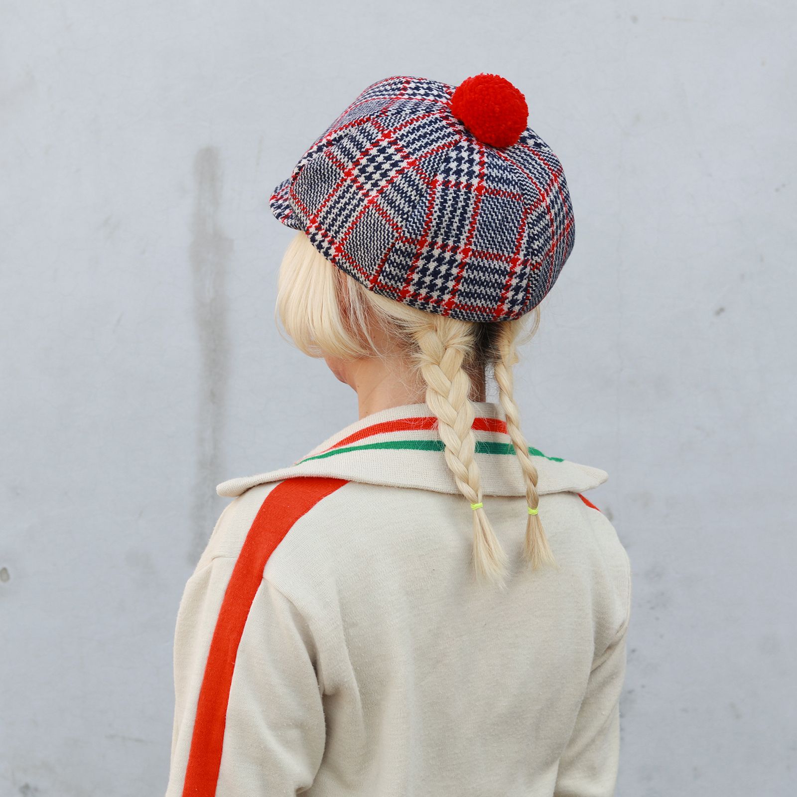 【送料無料対象外】ポンポンキャスケット トリコロールチェック