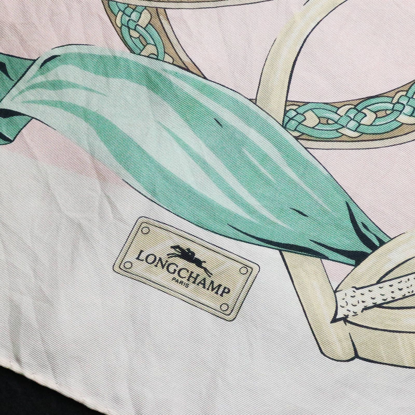 LONGCHAMP・ヴィンテージスカーフ「グリーンリボン&タッセル」ロンシャン