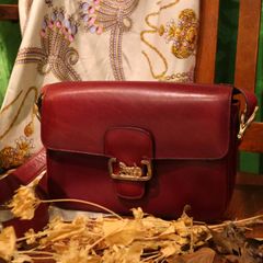 OLD CELINE オールドセリーヌ 馬車金具オイルレザーショルダーバッグ/ボルドー