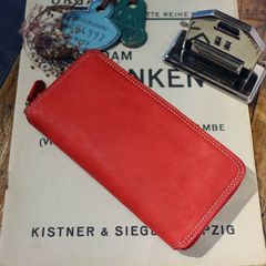 「PUEBRO」 ラウンドジップ長財布/レッド