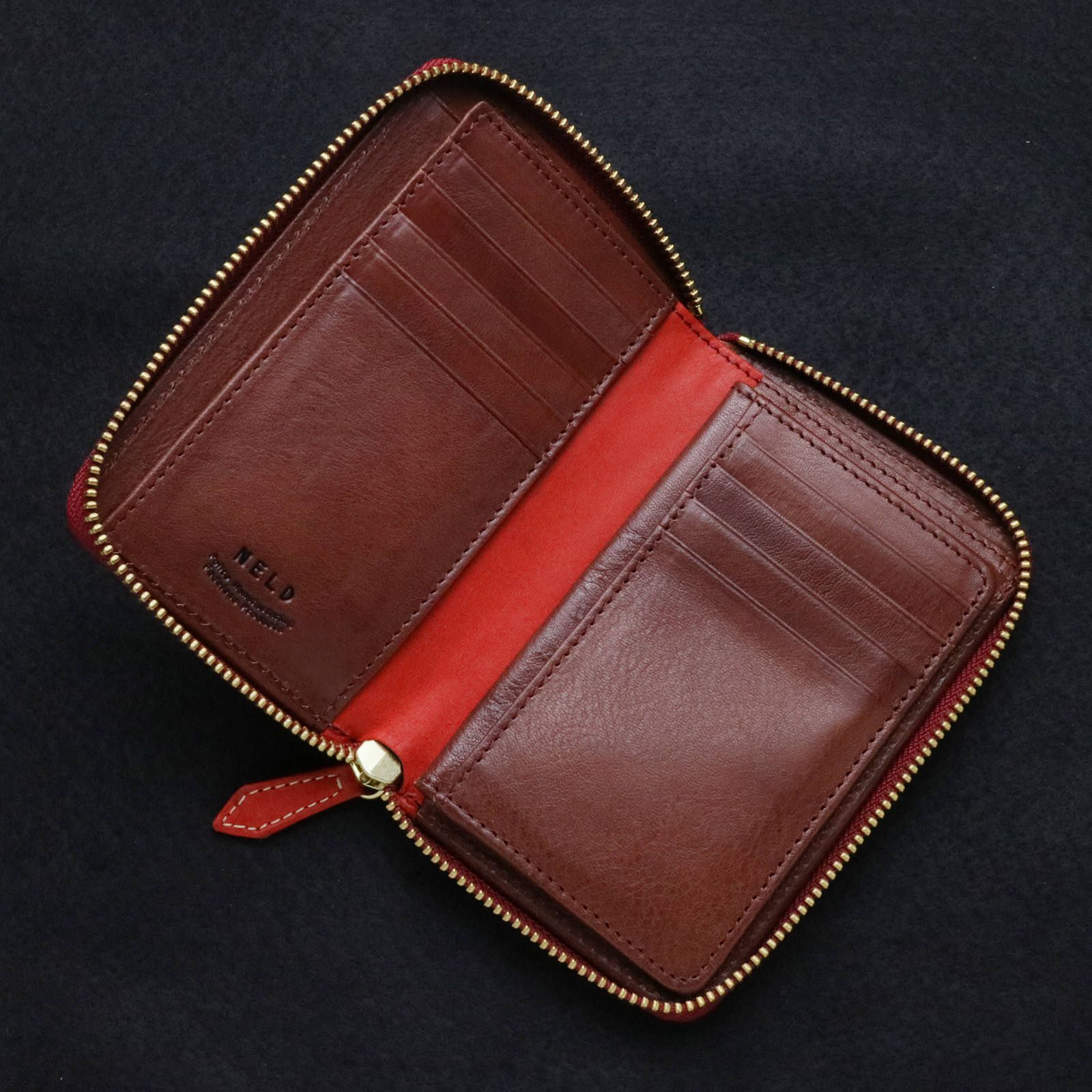 NELD/ネルド "PUEBRO/プエブロ" ラウンドジップミドル財布/レッド