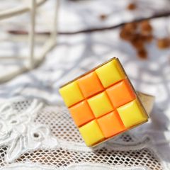 リング「チェックプラタイル」オレンジ×イエロー