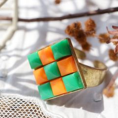 リング「チェックプラタイル」オレンジ×イエロー