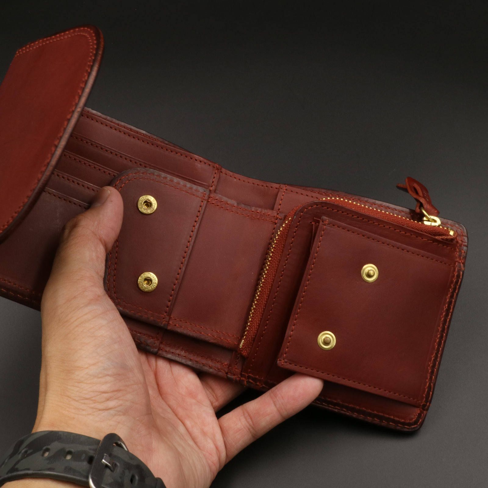 「SLATE」3つ折り財布S/レディッシュブラウン