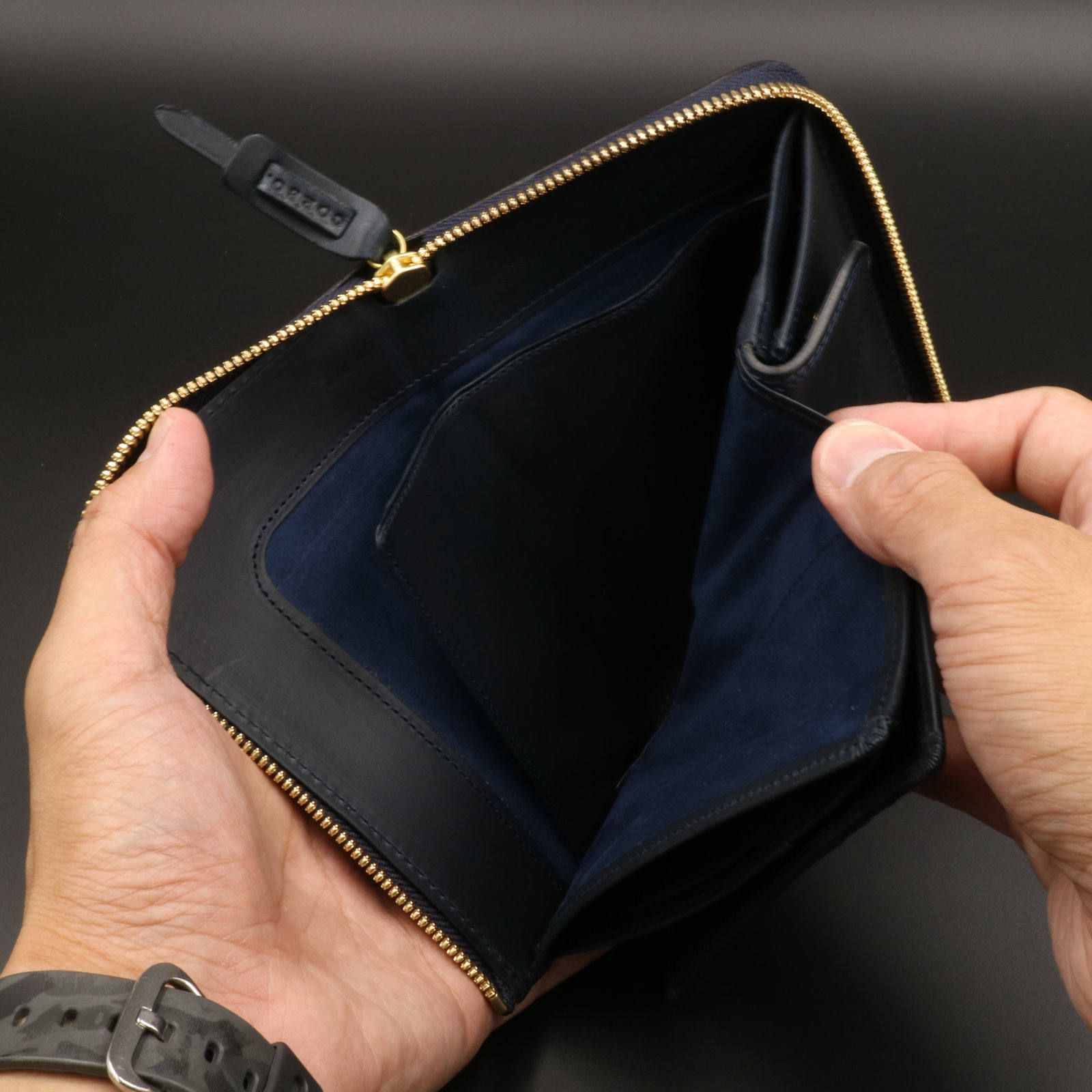 「SLATE」L字ファスナー折財布/ネイビー