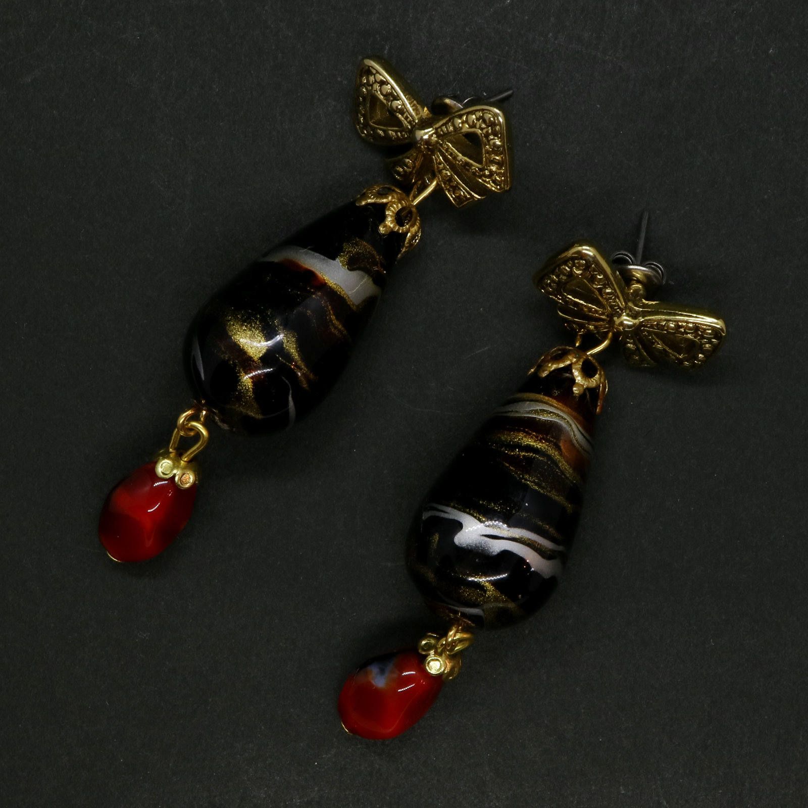「ブラブラリボン&マーブルドロップ」ピアス フランス