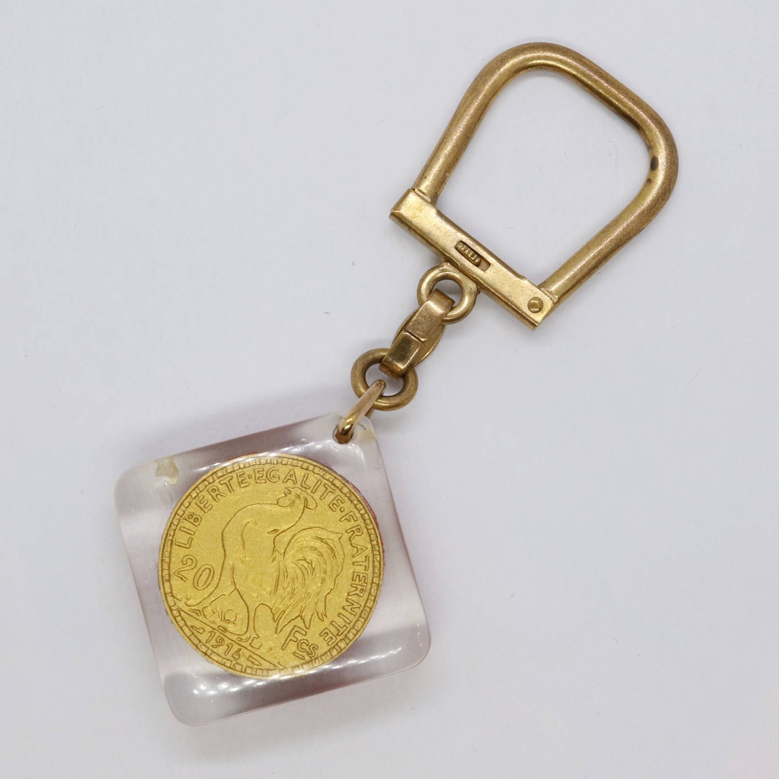 60s　フレンチキーホルダー　ブルボン　EDF　20フラン金貨　コイン BNCI 国立商工業銀行 20フラン硬貨 ブルボンキーホルダー