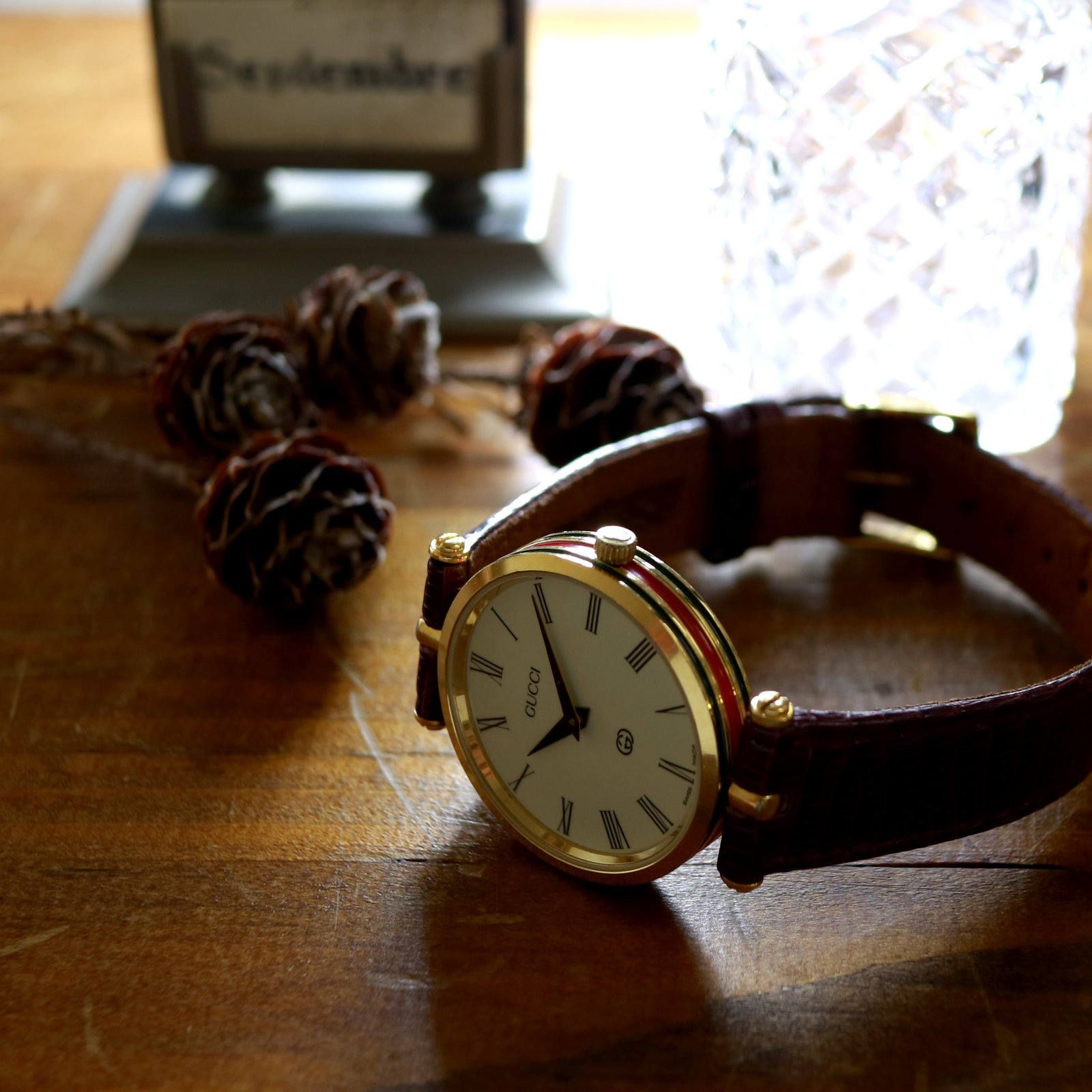 「シェリーライン」VINTAGE WATCH GOLDxECRU DIAL 【GUCCI】 1980~90's メンズ