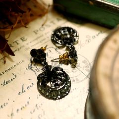 「ブラブラブラックストーンメタルフィリグリー」ピアス フランス