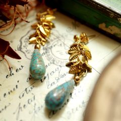「ブラブラリーフ&ガラスターコイズ」ピアス フランス