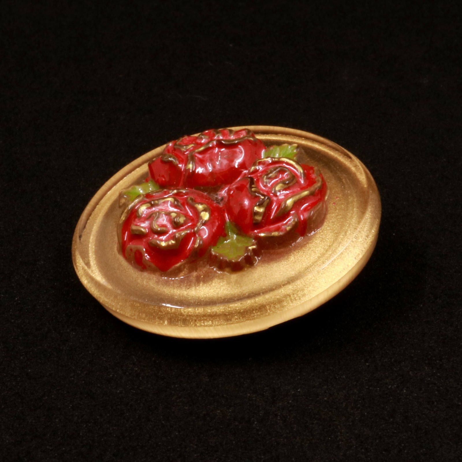 「薔薇3輪」チェコヴィンテージガラスボタン