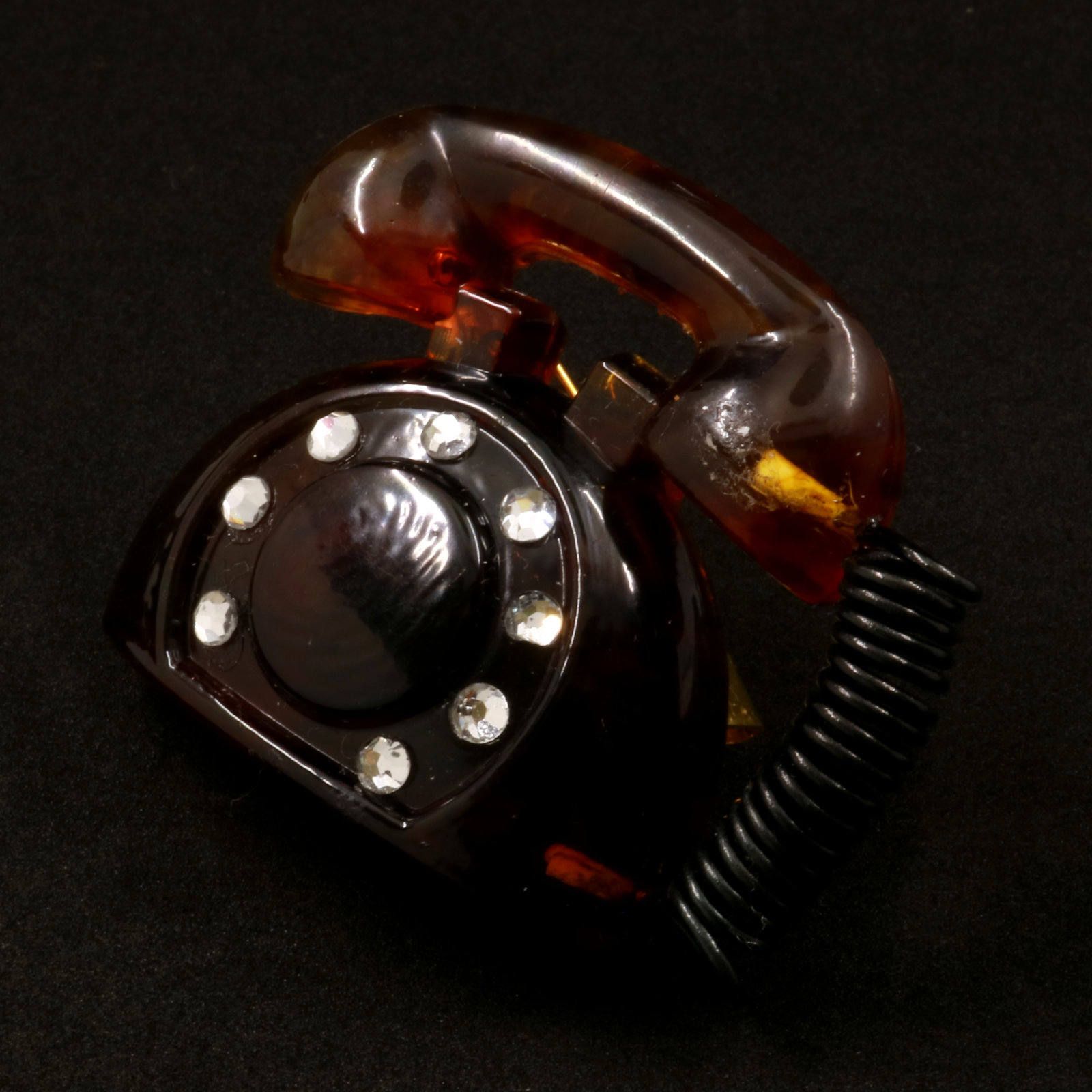 「ラインストーン付きレトロ電話」 ブローチ 40'sスタイル
